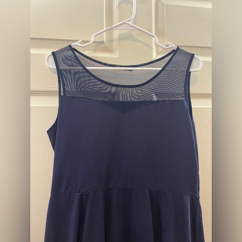 Classic Navy Mesh Yoke Midi Dress - Picture 2 of 4